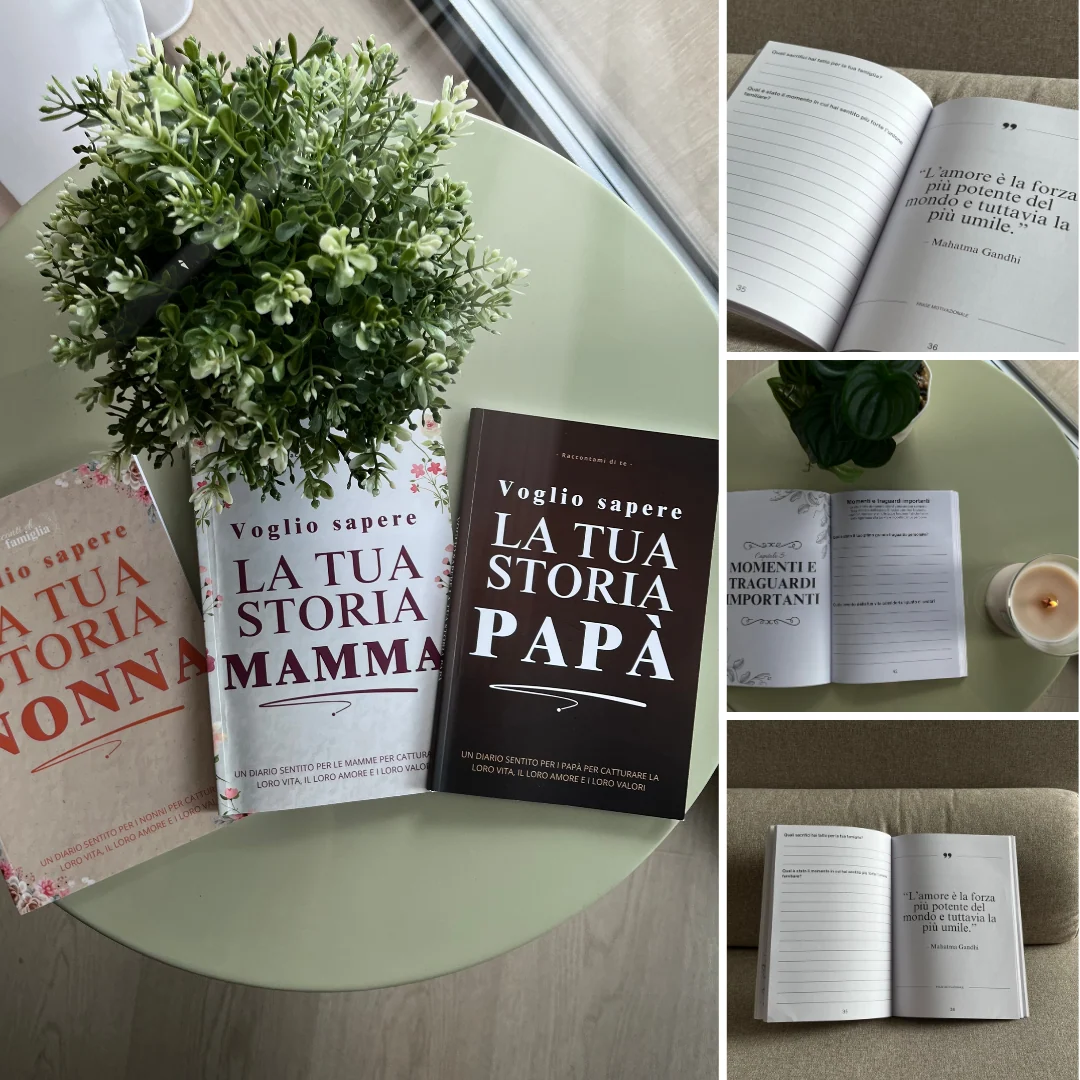 I libri Voglio sapere la tua storia e alcune pagine con le domande guidate